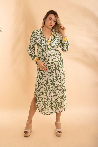 Bonitas Beachwear Μακρύ πουκάμισο Ethnic Khaki Bnts-23010