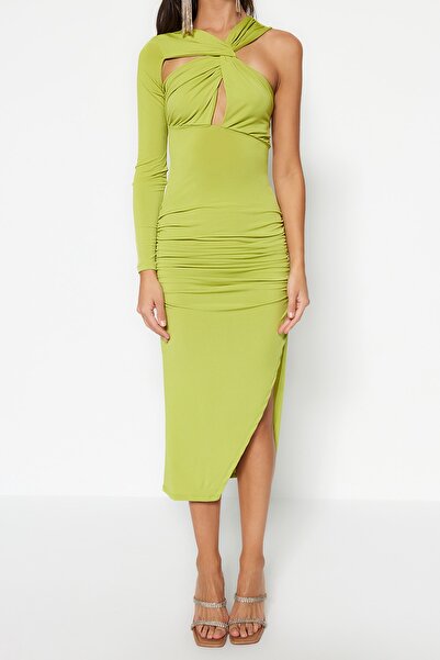 Trendyol Collection Rochie de seară elegantă cu fereastră montată/decupată verde TPRSS23EL00419