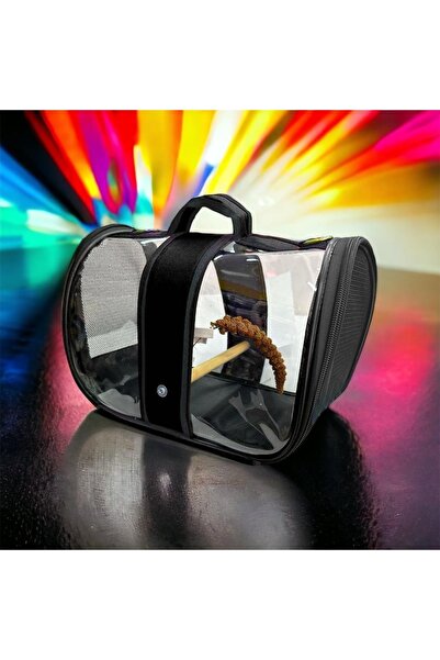 Tropheus Suluklu Kuş Taşıma Çantası (tahta Tünekli) Siyah Renkli (33cmx23cmx22cm) Daldarı Hediye