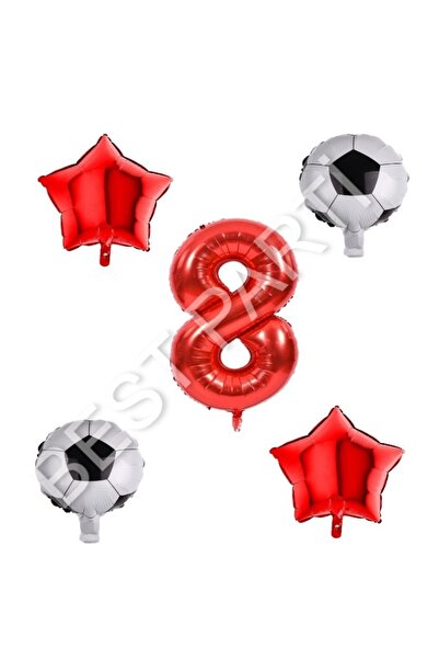 BEST PARTİ DOĞUM GÜNÜ PARTİ SÜSLERİ Football Ball Star Number Balloon Set Red...