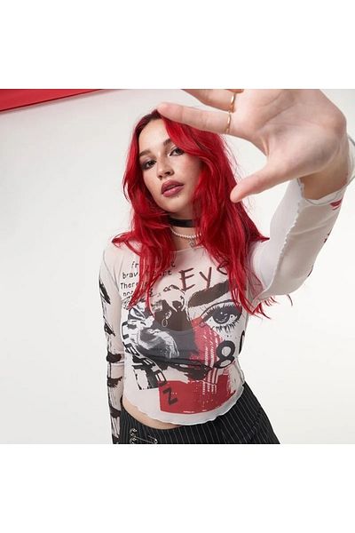 Köstebek Grunge Punk See Through Crop Sweatshirt