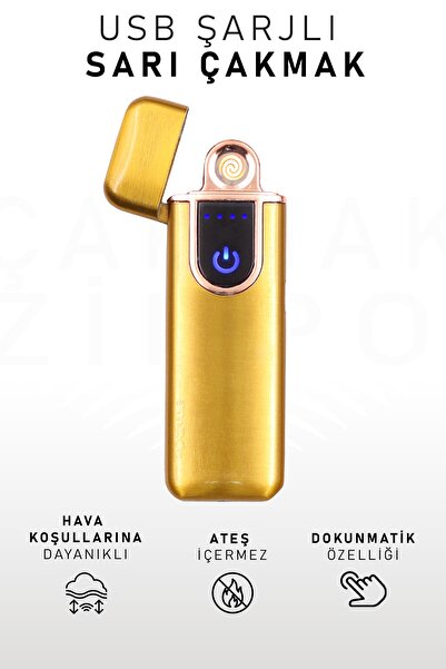 İkon store Çift Taraflı Elektrikli Usb Şarjlı Sarı Çakmak