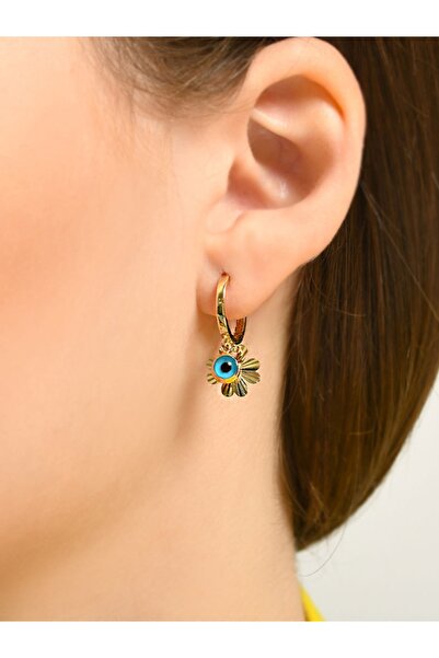 Quyumcu 14 Ayar Altın Nazar Boncuklu Çiçek Küpe