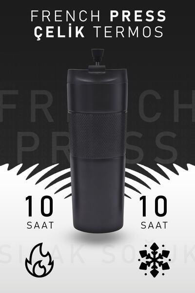 İkon store French Press Özellikli 450ml Siyah Çelik Termos