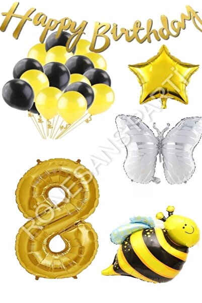 Generic Brand Happy Birthday Banner and Bee Butterfly Character Star Foil Bal...
