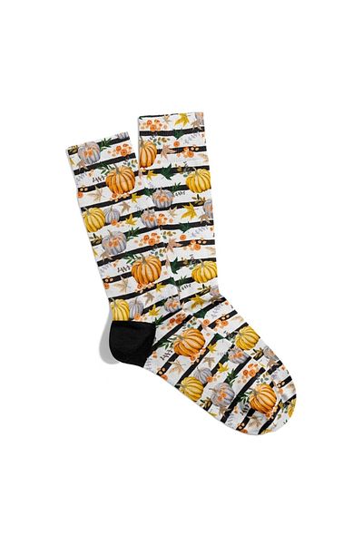Eğlenceli Çoraplar Fun Socks Unisex White Floor Pumpkin Pattern Printed Socks Ecsoket495