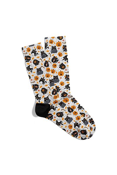 Eğlenceli Çoraplar Fun Socks Unisex Halloween Cats Pattern Printed Socks Ecsoket503