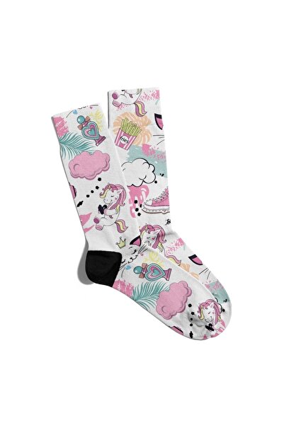 Eğlenceli Çoraplar Șosete Fun Unisex Cute Unicorn Printed Socks Ecsoket031