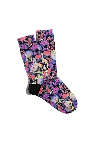 Eğlenceli Çoraplar Fun Socks Unisex Colorful Skull X2 Printed Socks Ecsoket100