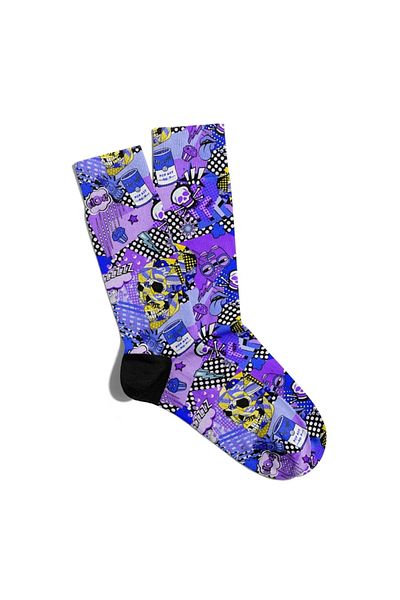 Eğlenceli Çoraplar Unisex Skull Vx Robot Printed Fun Socks - Ecsoket132