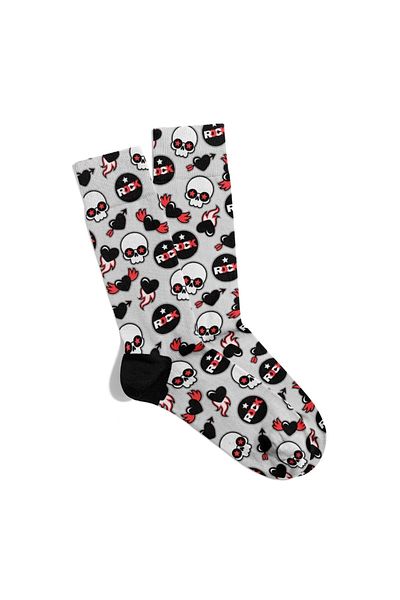 Eğlenceli Çoraplar Fun Socks Unisex Rock Skull Pattern Printed Socks Ecsoket400