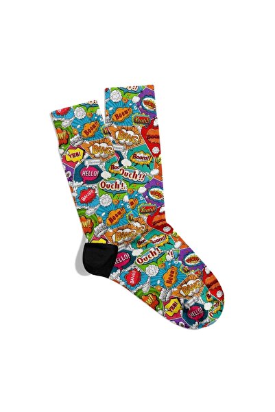 Eğlenceli Çoraplar Fun Socks Unisex Ouch Bang Bang Popart Pattern Printed Soc...