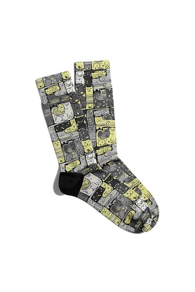 Eğlenceli Çoraplar Fun Socks Unisex Lazy Cats Printed Socks Ecsoket097