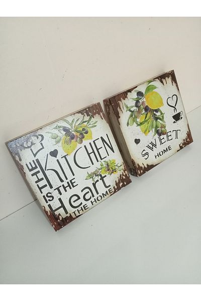 IremTasarimAtolyesi Kitchen Painting 2-Piece Board Wooden Lemon Pattern Hand Painted