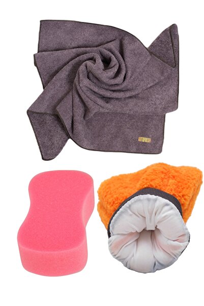 AutoFresh Oto Yıkama Araba Kurulama Araç Cam Temizlik 3'lü Mikrofiber Bez Bakım Seti