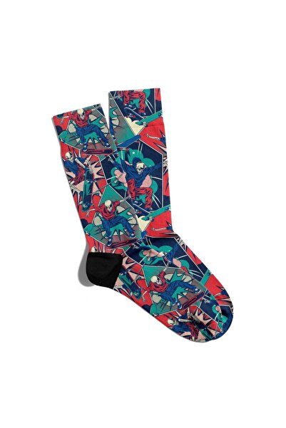 Eğlenceli Çoraplar Șosete Fun Sosete Unisex Skater Skull Printed Socks Ecsoke...