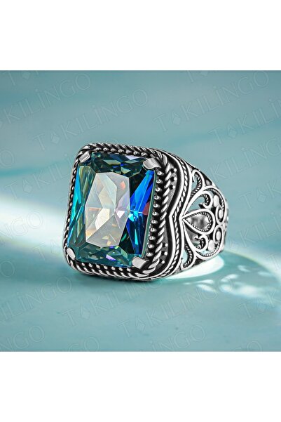 Takılingo 925 Ayar Gümüş Turmalin Taşlı Usta Işi Erkek Yüzük