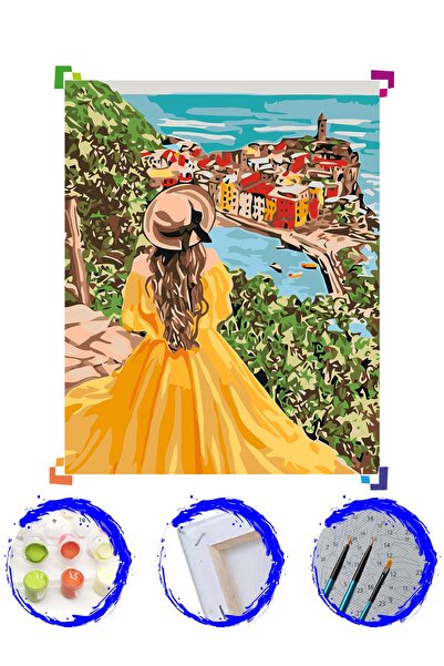 PlusHobby Sarı Elbiseli Kız Sayılarla Boyama Seti 60x75cm Tuval