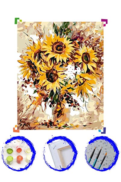 PlusHobby Sarı Çiçekler Sayılarla Boyama Seti 60x75 cm Tuval