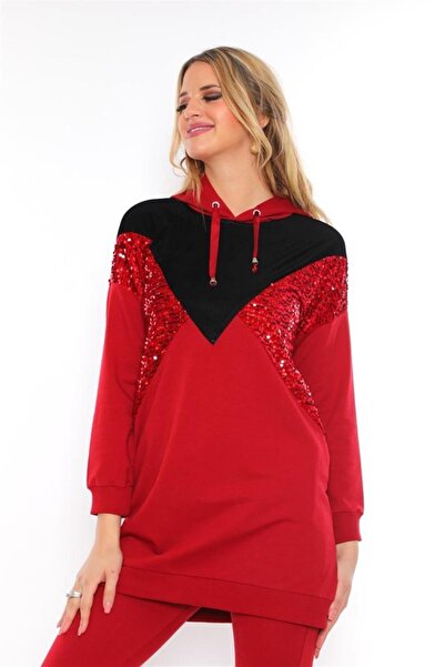 WestBound Γυναικεία αθλητική φόρμα με βελούδινη λεπτομέρεια με παγιέτες Claret Red