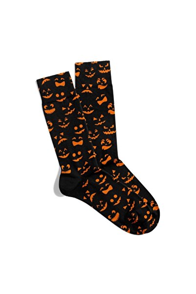 Eğlenceli Çoraplar جوارب ممتعة للجنسين برتقالية بنمط ابتسامة الهالوين مطبوعة ...