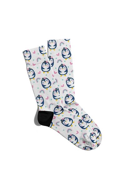 Eğlenceli Çoraplar Fun Socks Unisex Cute Penguin Printed Socks Ecsoket077