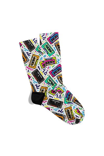 Eğlenceli Çoraplar Fun Socks Unisex	Colorful Cassette Retro Popart Printed Socks Ecsoket340