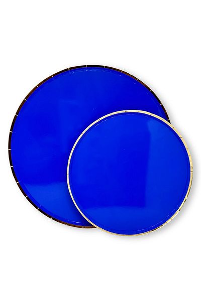 Mare Karnaval Round Midnight Blue Gold Gilt Cardboard Party Plate 8 Pieces-23cm