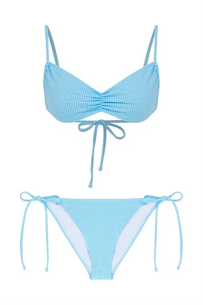 AQUELLA Set de bikini cu bustieră cu strângere cu model Gingham texturat
