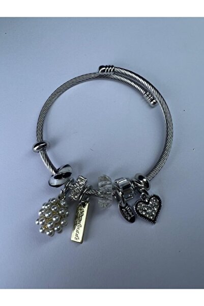 DUYGUSHOESBAG سوار فولاذي فضي موديل مع شكل لؤلؤي