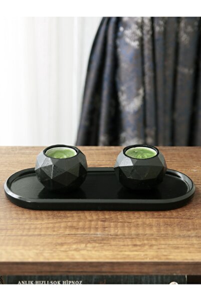 stonnish Tepsili Tealight Beton Mumluk Set Siyah T3m3m300
