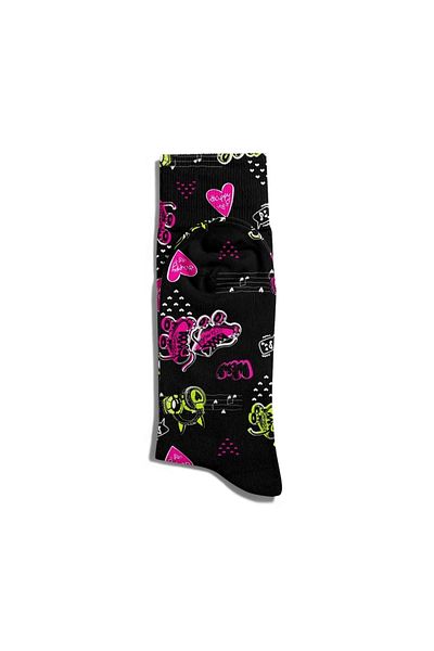 Eğlenceli Çoraplar Fun Socks Unisex Black Woow Skate Pattern Printed Ecsoket177