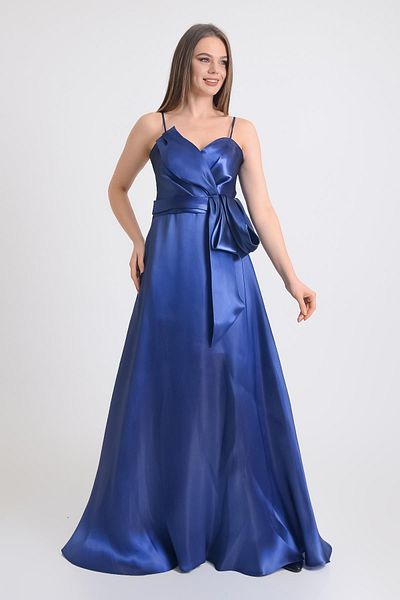 SpringStore Rochie de seară din țesătură organizată Indigo cu fundă la talie