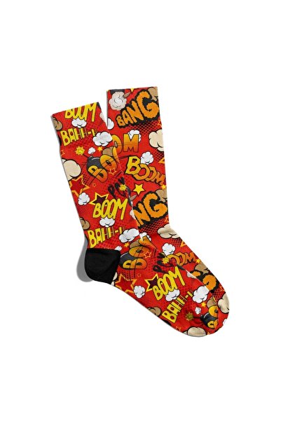 Eğlenceli Çoraplar Fun Socks Unisex Red Boom Popart Summer Printed Socks Ecso...