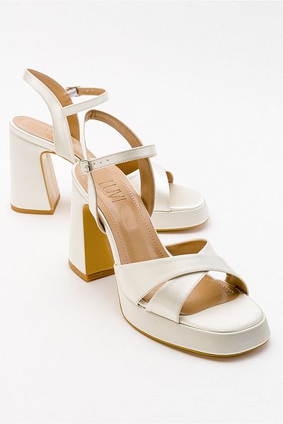 LuviShoes Lello Ecru Beige Satin Damen-Schuhe mit Absatz