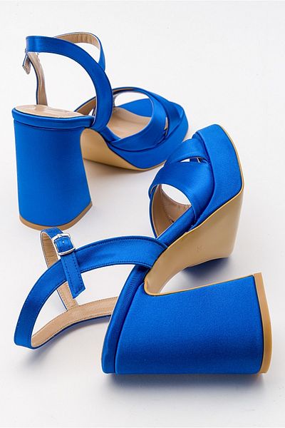 LuviShoes Pantofi cu toc pentru femei Lello Sax Blue Satin