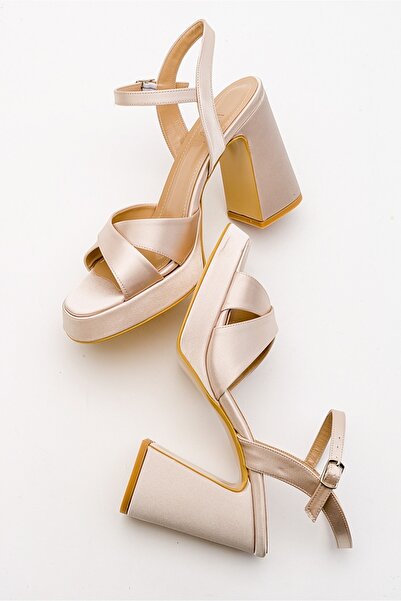 LuviShoes Beige Satin Women's Heeled Shoes - Lello