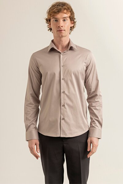 alenmeza Cămașă pentru bărbați, culoare nurcă, 100% bumbac, satin, fără călca...