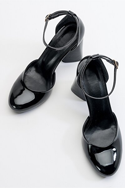 LuviShoes Oslo černé lakované dámské boty na podpatku