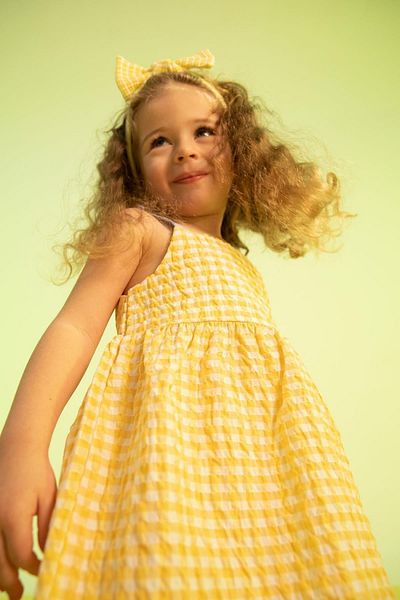 DeFacto Baby Girl Gingham Square Neck Strap Poplin Dress