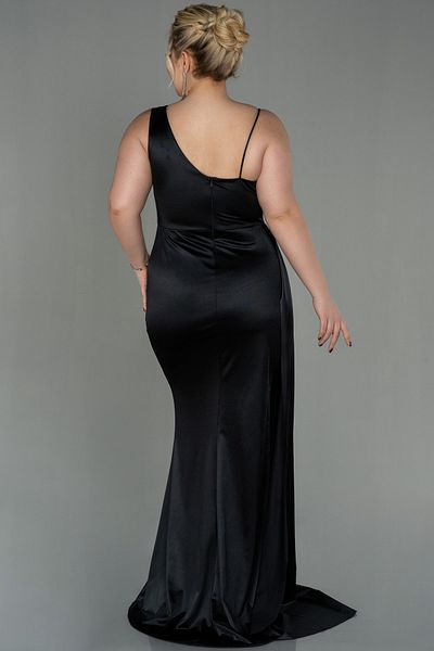 Abiyefon Black One Shoulder Long Satin Plus Size Evening Dress Abu2932