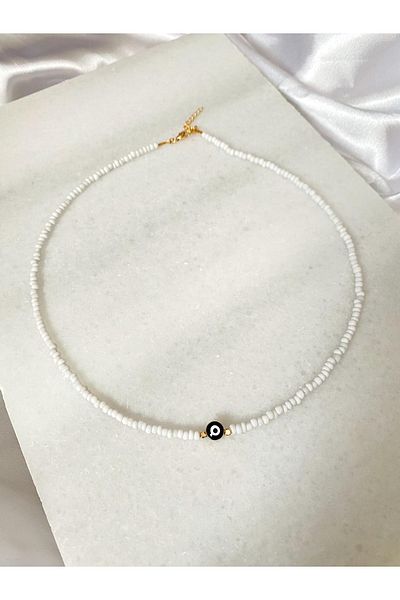SWORDS CONCEPT Evil Eye White Beaded Gift Necklace