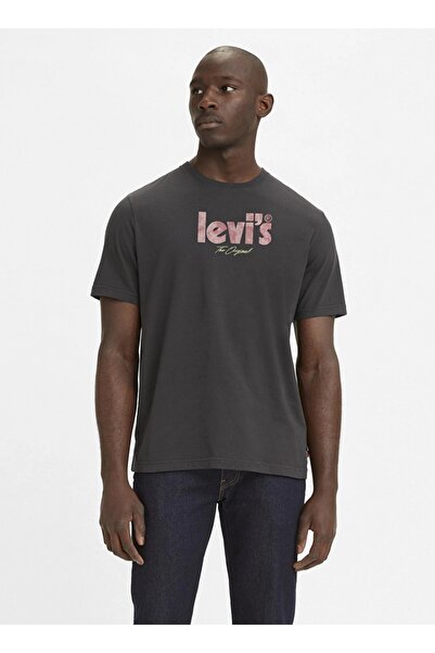 Levi's طاقم الرقبة مطبوعة تي شيرت أسود للرجال A2082-0118