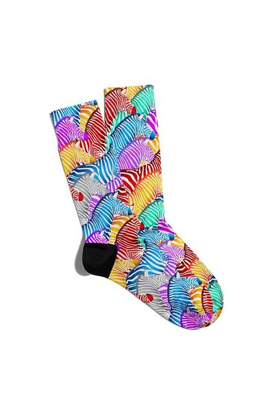 Eğlenceli Çoraplar Fun Socks Unisex Colorful Zebras Printed Socks Ecsoket138