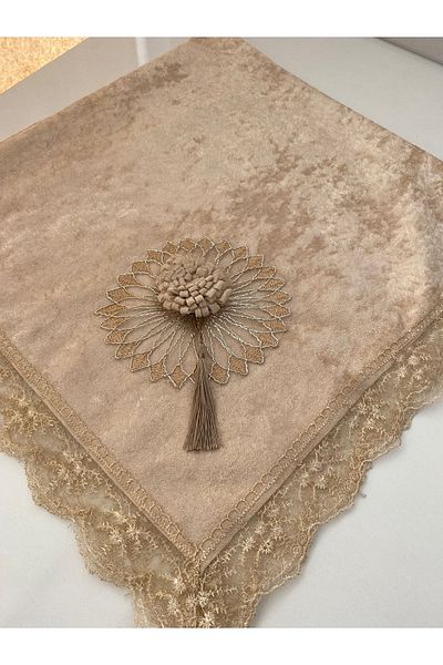 AYHANHOME Βελούδινη 3D φούντα με γαλλική δαντέλα κεντημένη με προίκα πολυτελείας