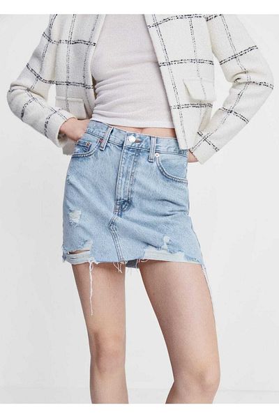 MANGO Woman Fusta mini din denim fără sudură pe margini