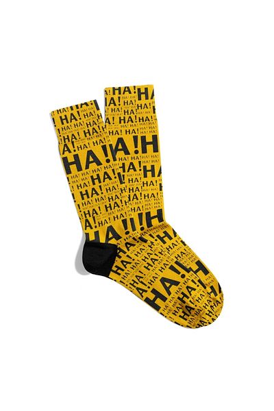 Eğlenceli Çoraplar Fun Socks Unisex Yellow Ha Ha Es Printed Socks Ecsoket307