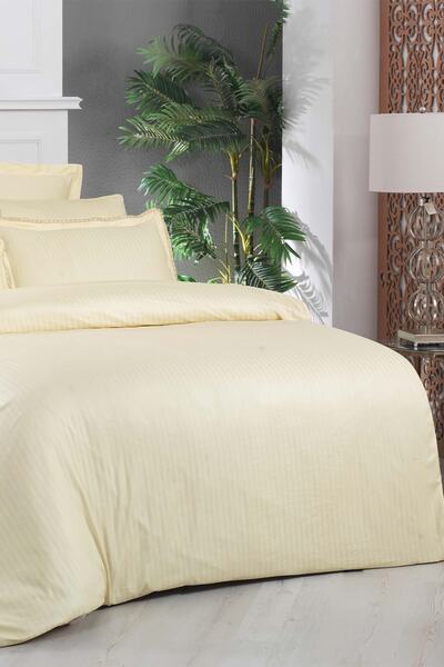Sarev Σετ Παπλωματοθήκη Jacquard Stripe Yellow Double 260 Tc 100% βαμβακερό σατέν