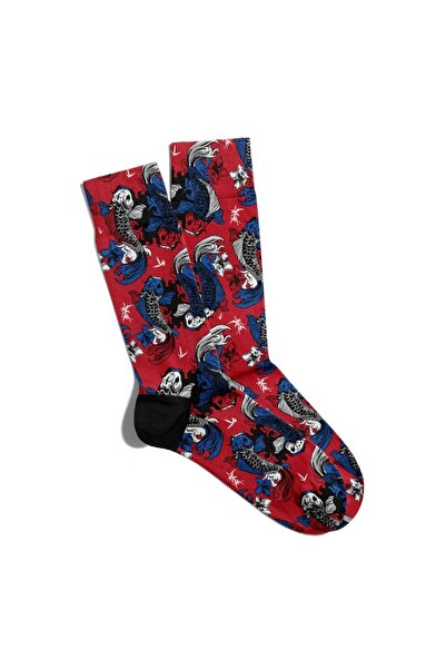 Eğlenceli Çoraplar Забавни чорапи, унисекс, с червен фон и риба, Ecsoket183