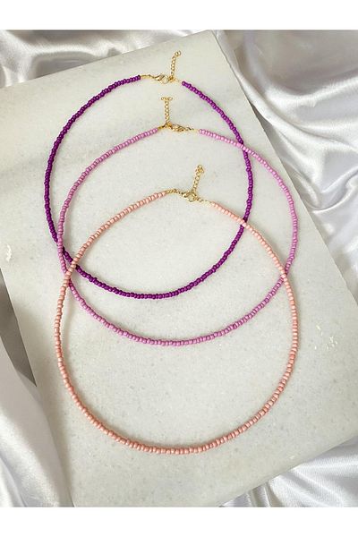 SWORDS CONCEPT Triple Lilac Pink And Purple Triple Bead Necklace Set